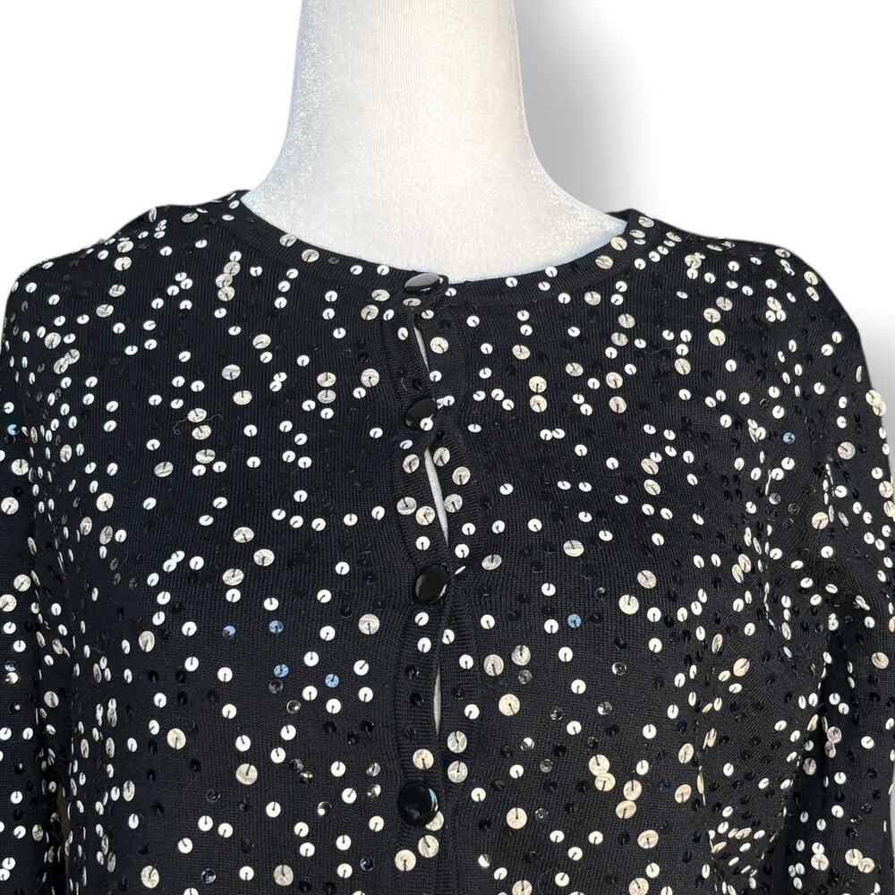 Talbots Black Sequin Wool Cardigan Medium‎ Party Holiday Sparkle Knit Sweater